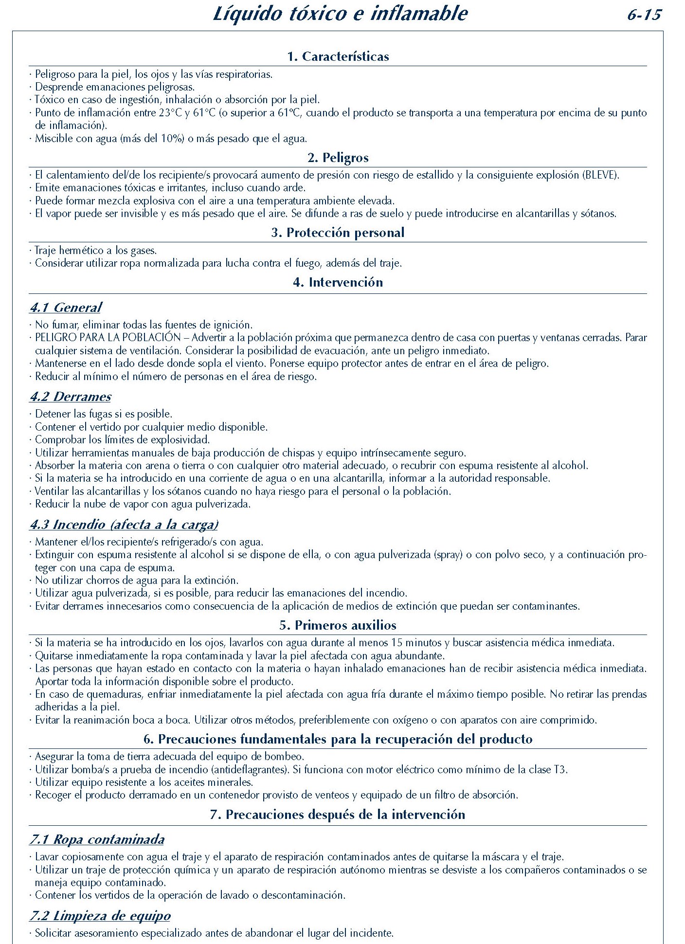 252 FICHA 6-15 LIQUIDO TOXICO INFLAMABKE FICHAS EMERGENCIA